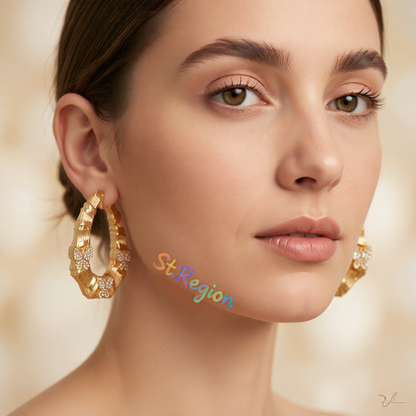 Cubic Zirconia & 18K Gold-Plated Butterfly Bamboo Huggie Earrings