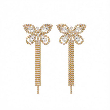 Clear Crystal and Cubic Zirconia 18K Gold-Plated Butterfly Drop Earrings, gold drop earrings for women, side view