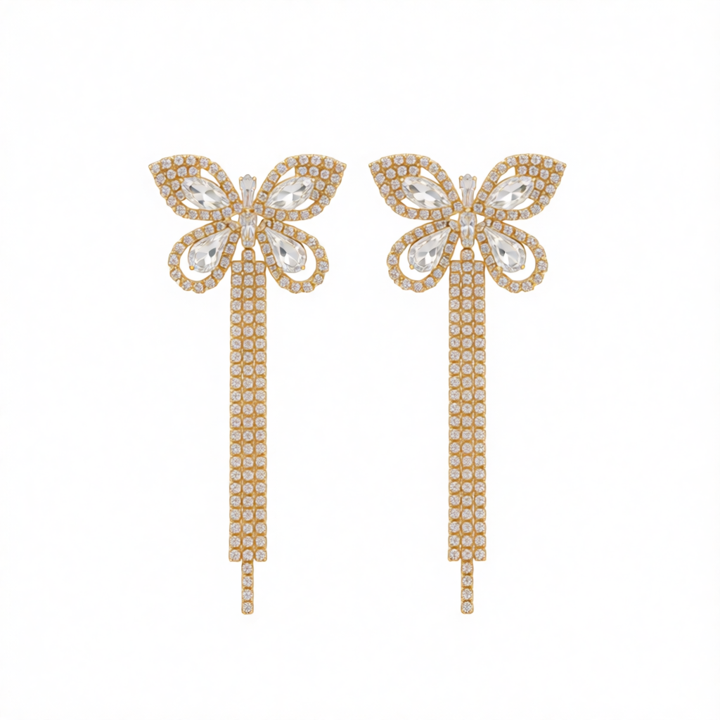 Clear Crystal & Cubic Zirconia 18K Gold-Plated Butterfly Drop Earrings