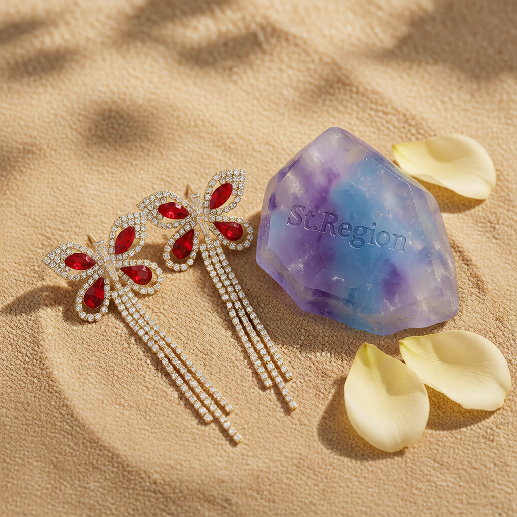 Red Crystal & Cubic Zirconia 18K Gold-Plated Butterfly Tassel Drop Earrings