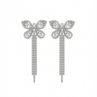 Crystal and Cubic Zirconia Silver-Plated Butterfly Drop Earrings, silver drop earrings for women, side view
