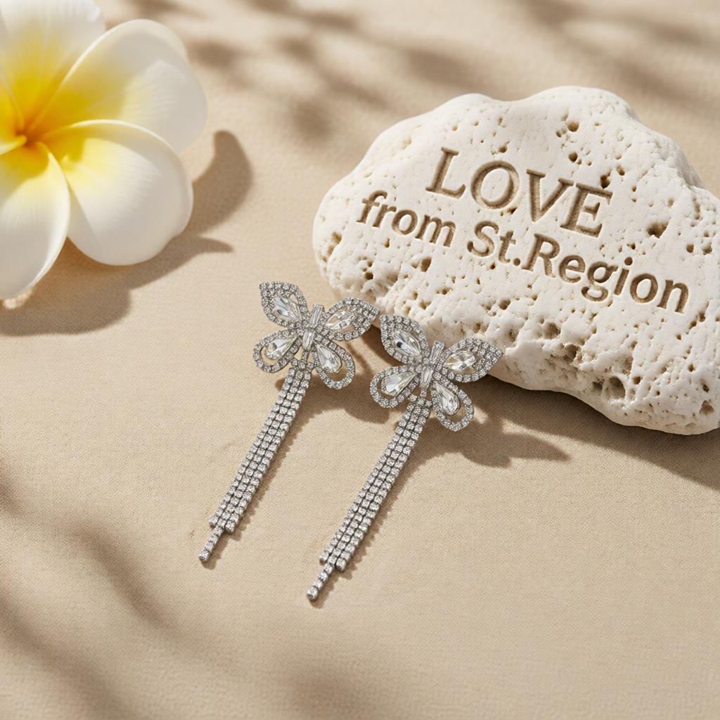 Crystal and Cubic Zirconia Silver-Plated Butterfly Drop Earrings, silver drop earrings for women, lifestyle look