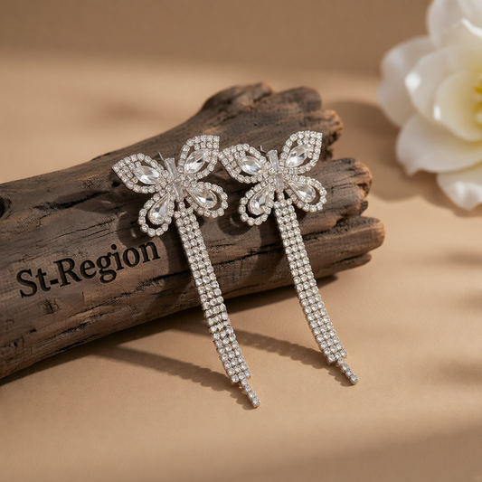 Crystal & Cubic Zirconia Silver-Plated Butterfly Drop Earrings