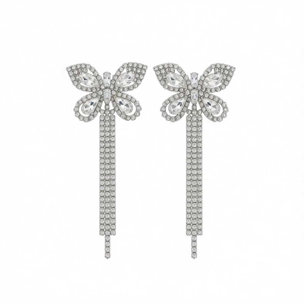 Crystal & Cubic Zirconia Silver-Plated Butterfly Drop Earrings