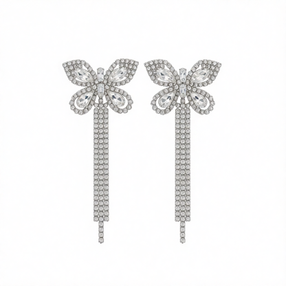 Crystal & Cubic Zirconia Silver-Plated Butterfly Drop Earrings