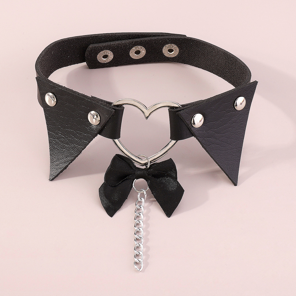 Black Polystyrene & Silver-Plated Heart Choker Necklace