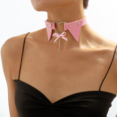 Pink Polystyrene & Silver-Plated Heart Choker Necklace
