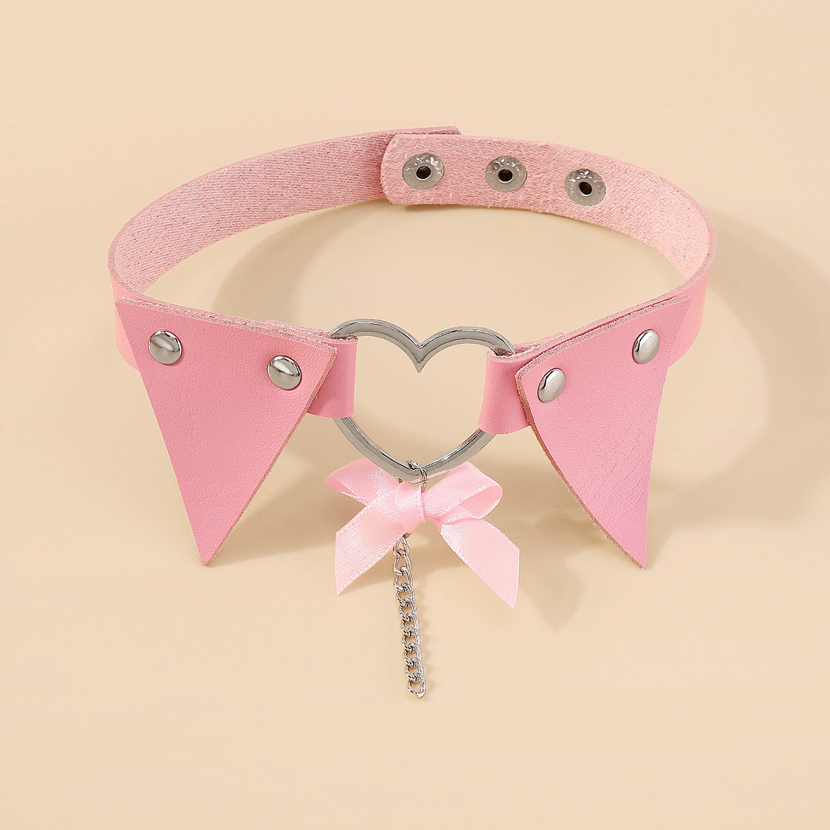 Pink Polystyrene & Silver-Plated Heart Choker Necklace