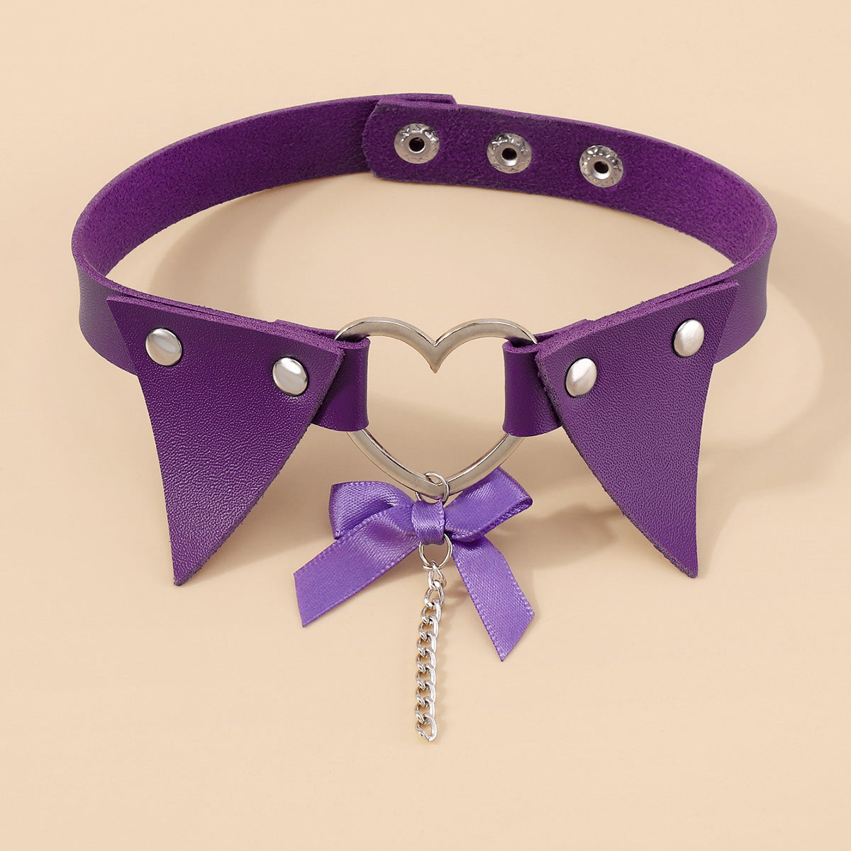 Purple Polystyrene & Silver-Plated Heart Choker Necklace