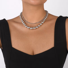 Cubic Zirconia & Silver-Plated Beaded Chain Necklace Set