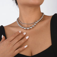 Cubic Zirconia & Silver-Plated Beaded Chain Necklace Set