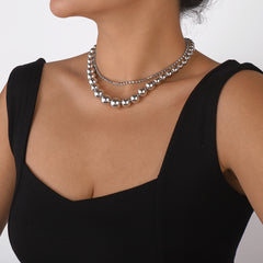 Cubic Zirconia & Silver-Plated Beaded Chain Necklace Set