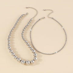Cubic Zirconia & Silver-Plated Beaded Chain Necklace Set