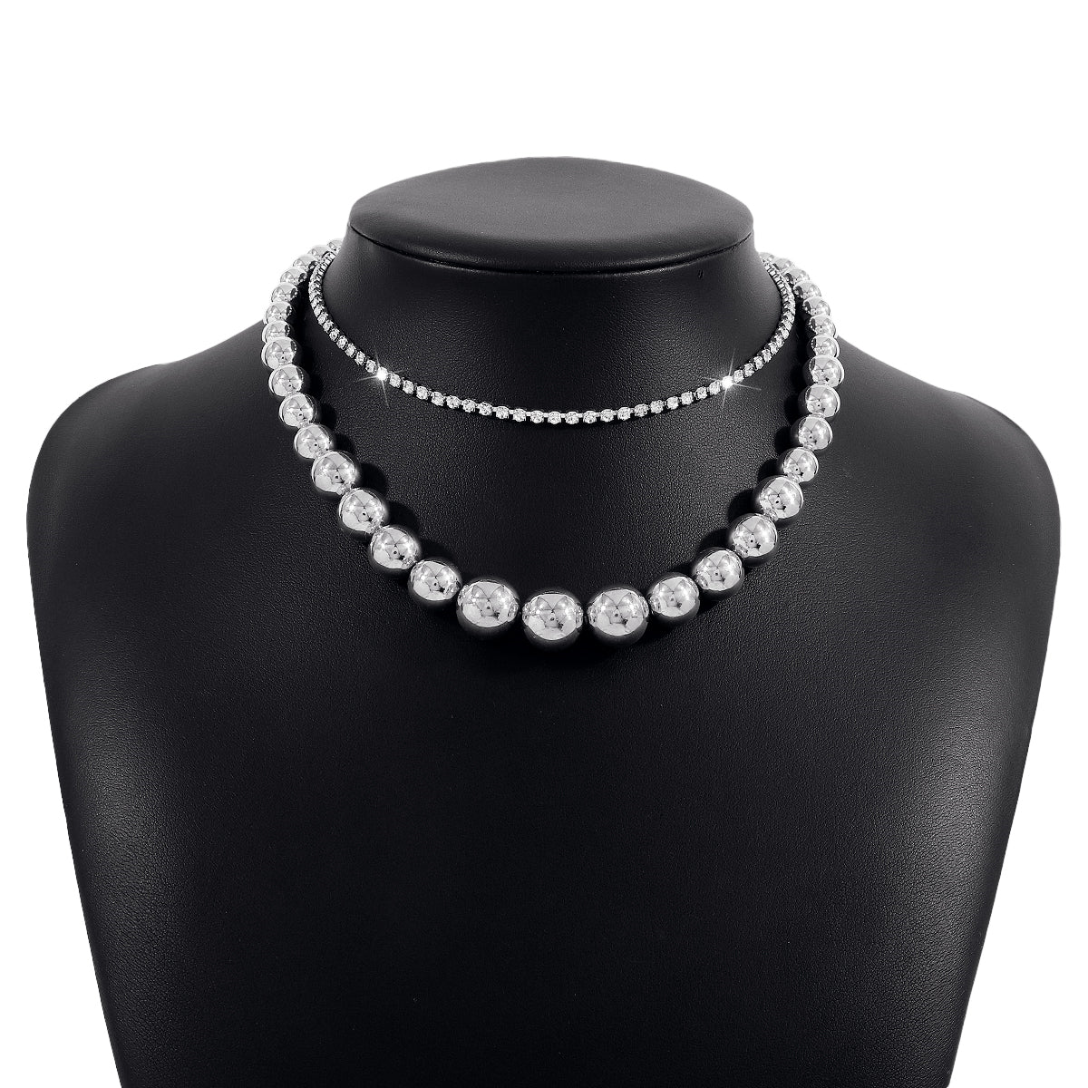 Cubic Zirconia & Silver-Plated Beaded Chain Necklace Set
