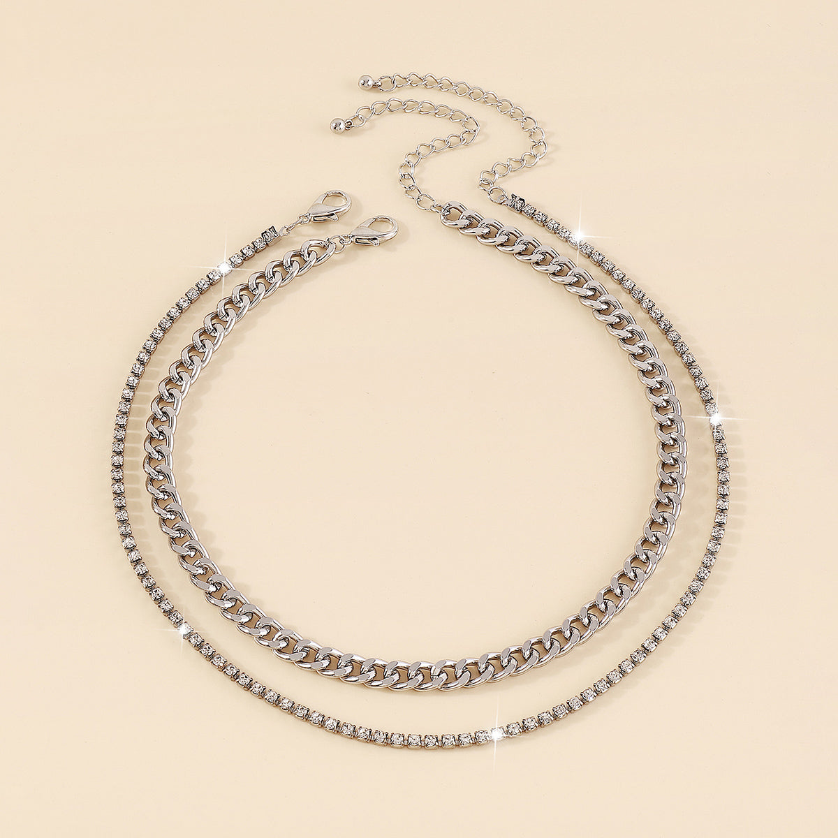 Cubic Zirconia & Silver-Plated Curb Chain Necklace Set
