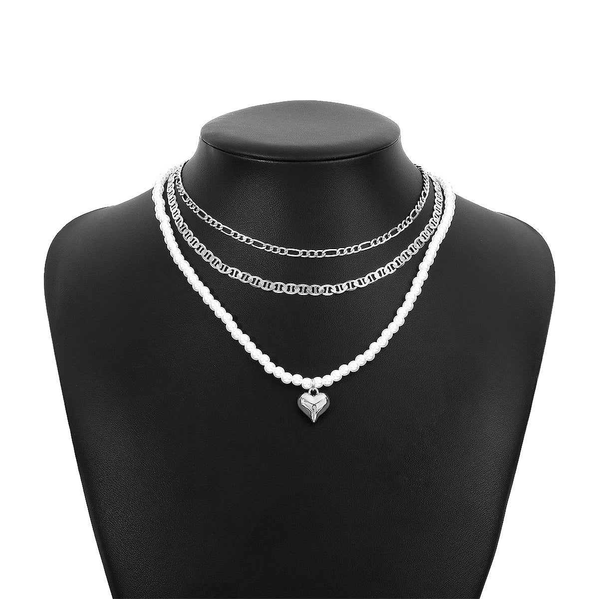 Pearl & Silver-Plated Heart Pendant Necklace Set