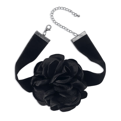 Black Rose Choker Necklace, chunky choker necklace, botanical inspired, front view