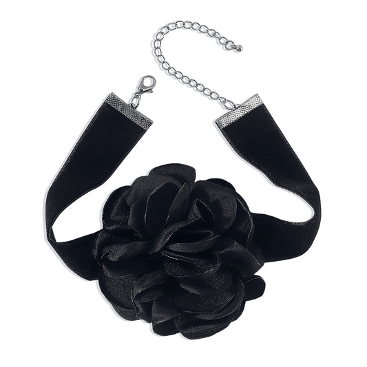 Black Rose Choker Necklace, chunky choker necklace, botanical inspired, front view
