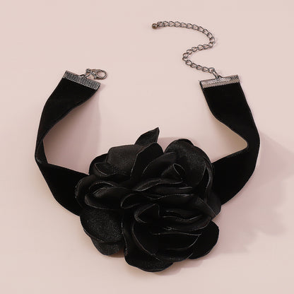 Black Rose Choker Necklace, chunky choker necklace, botanical inspired, side view
