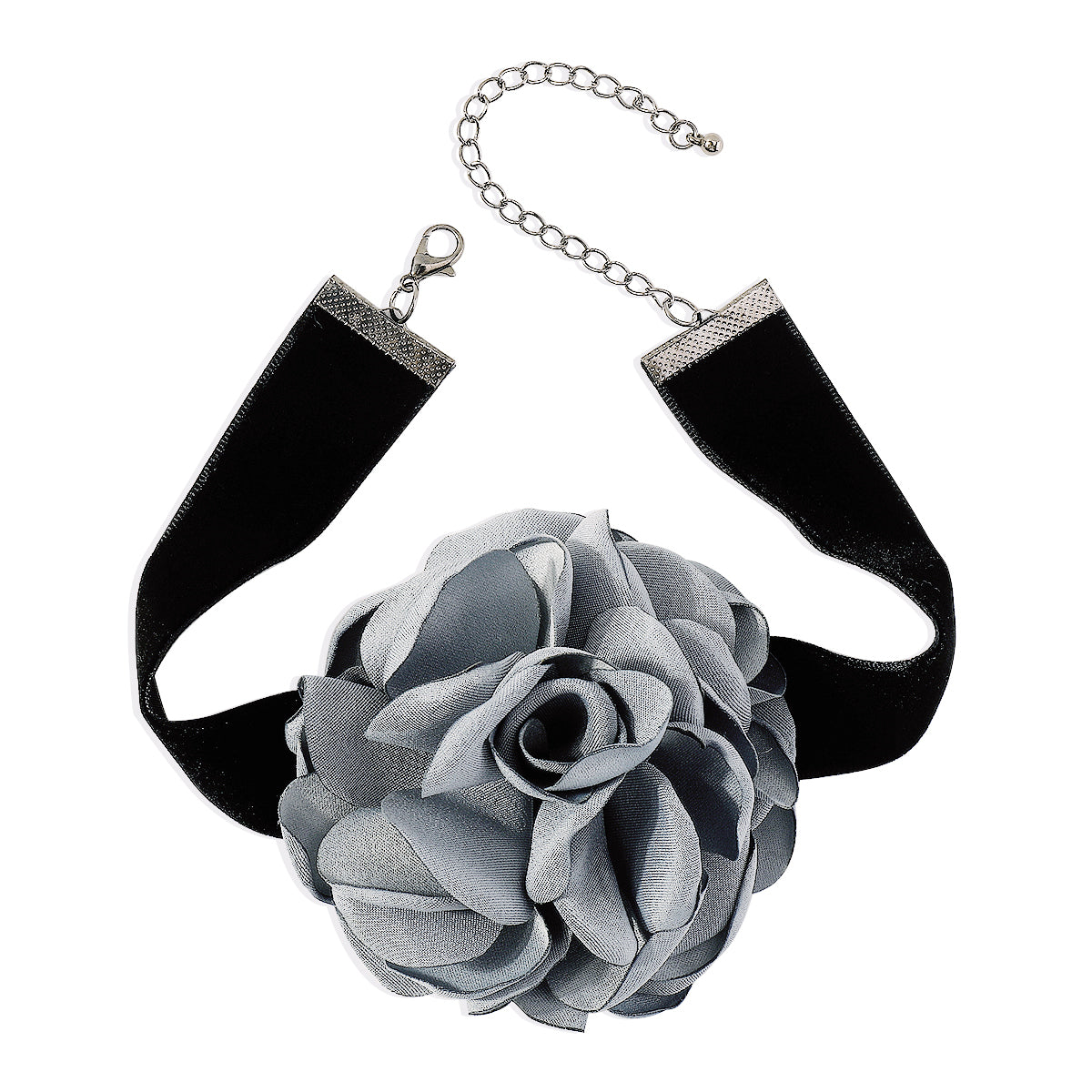 Blue Gray Rose Choker Necklace, chunky choker necklace, everyday style, front view