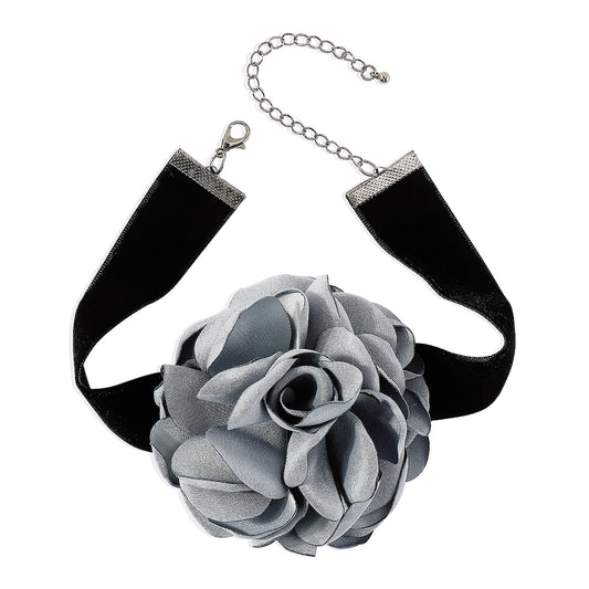 Blue Gray Rose Choker Necklace, chunky choker necklace, everyday style, front view