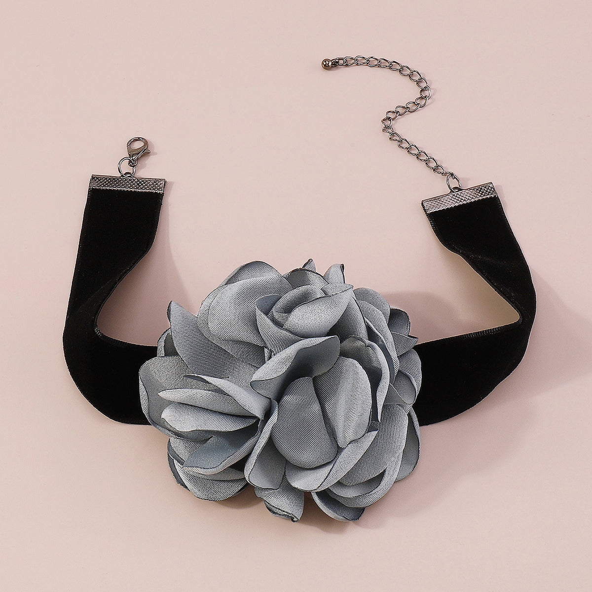 Blue Gray Rose Choker Necklace, chunky choker necklace, everyday style, side view
