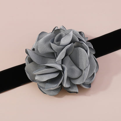 Blue Gray Rose Choker Necklace, chunky choker necklace, everyday style, detail close-up
