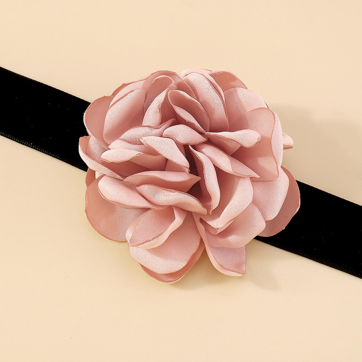 Pink Polyster and Silver-Plated Rose Choker Necklace, chunky silver choker necklace, dainty minimalist design, lifestyle look