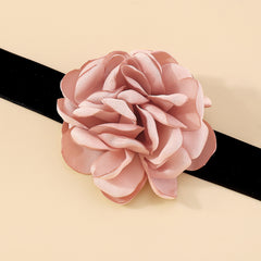 Pink Polyster & Silver-Plated Rose Choker Necklace