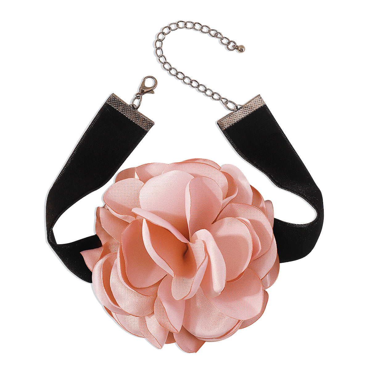 Pink Polyster and Silver-Plated Rose Choker Necklace, chunky silver choker necklace, dainty minimalist design, styled look
