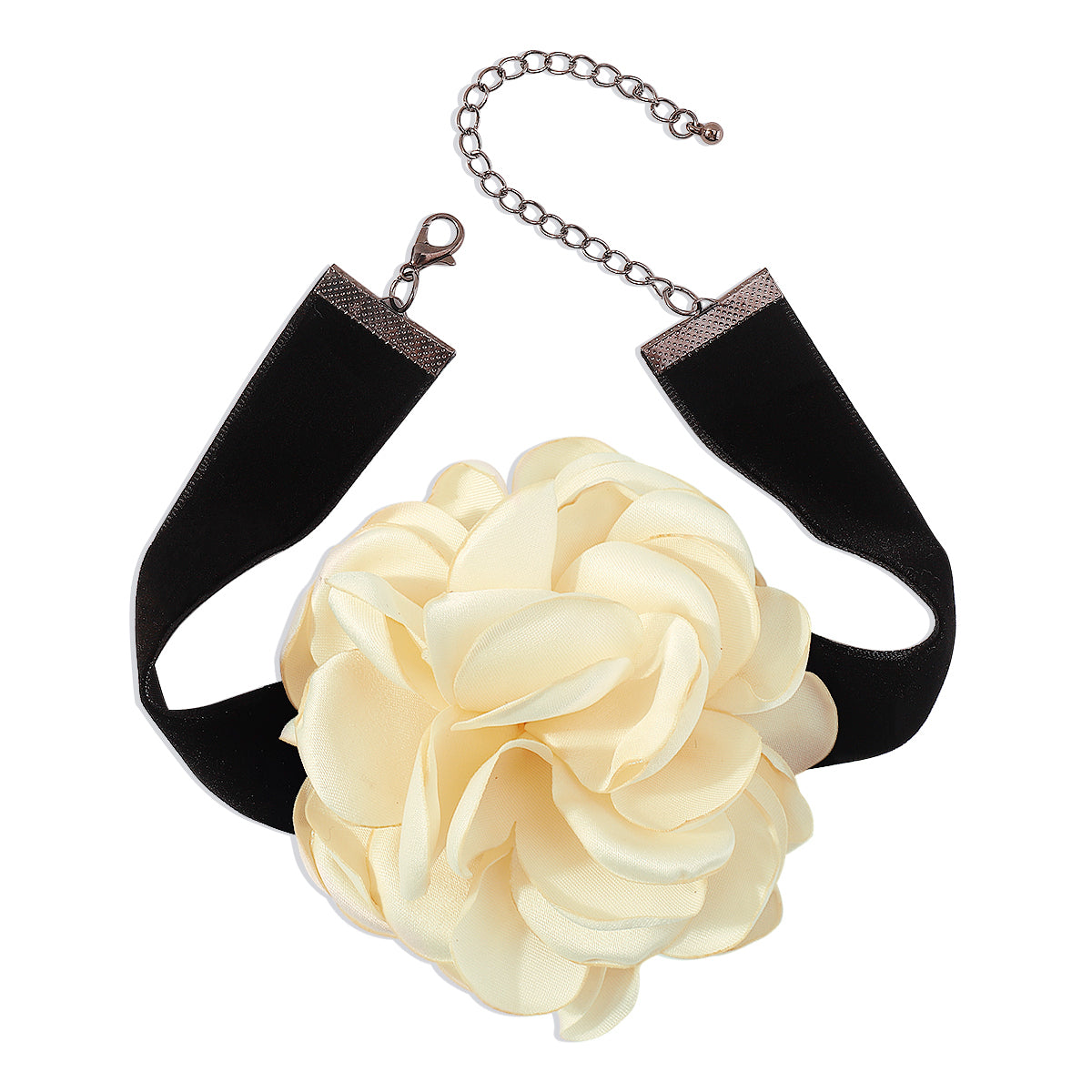 White Polyster and Silver-Plated Rose Choker Necklace, chunky silver choker necklace, everyday style, styled look