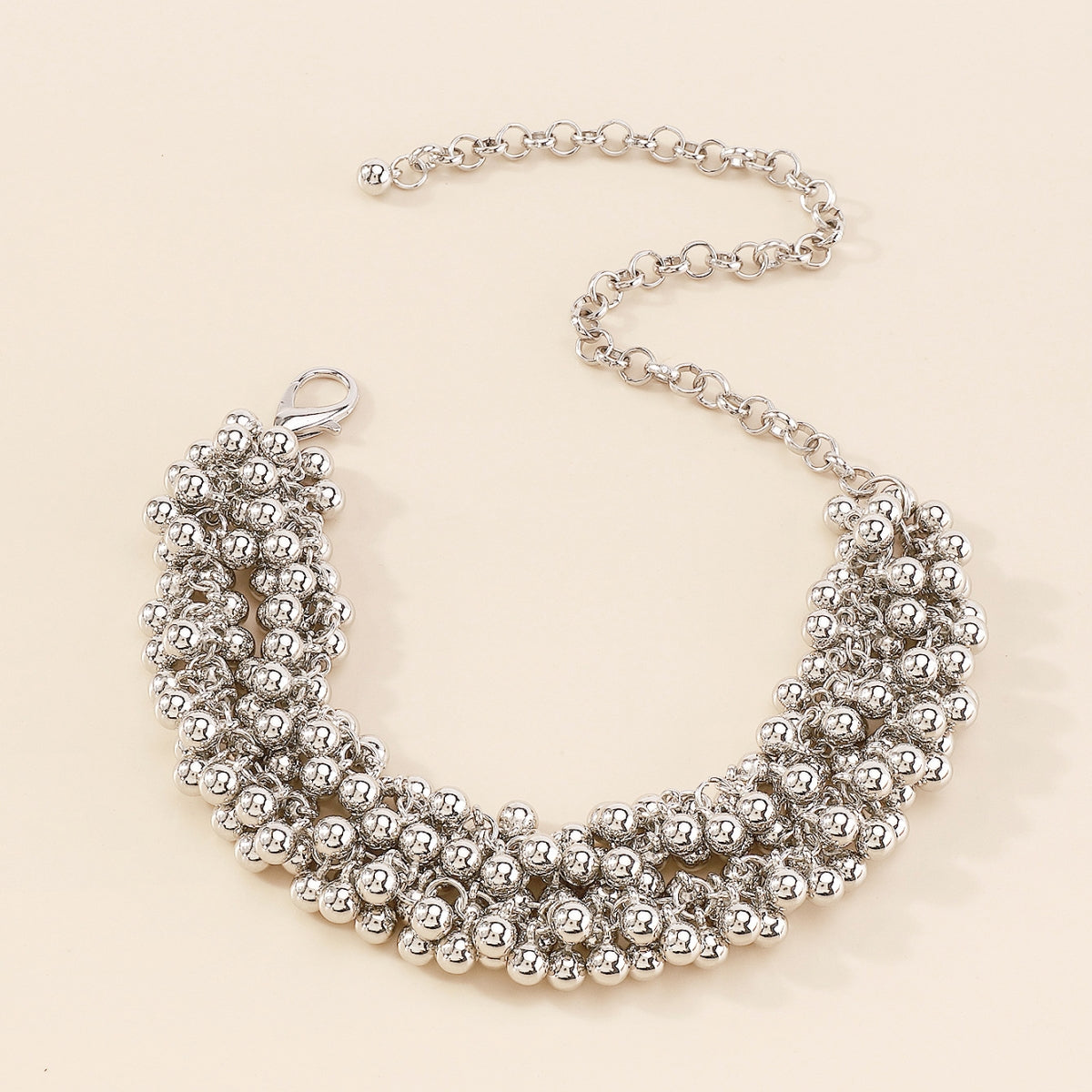 Silver-Plated Beaded Chain Necklace