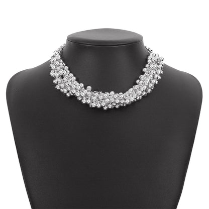 Silver-Plated Beaded Chain Necklace, silver pendant necklace for women, dainty minimalist design, styled look