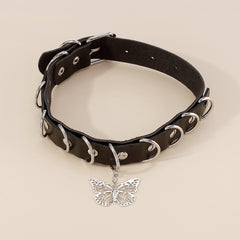Black Polystyrene & Silver-Plated Butterfly Choker Necklace