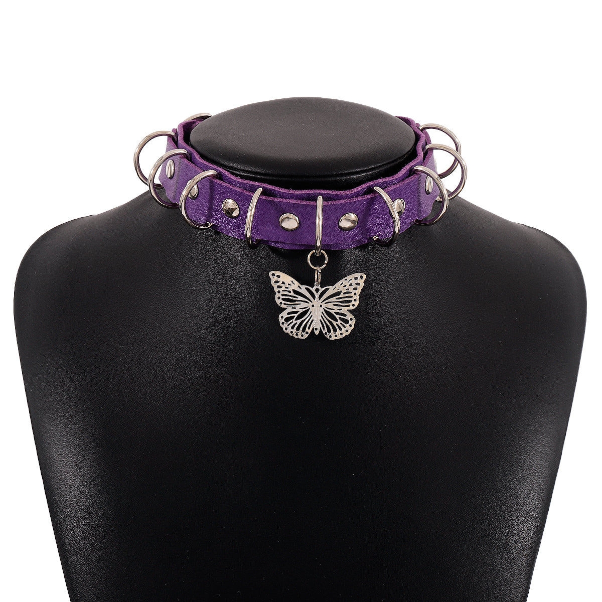 Purple Polystyrene & Silver-Plated Butterfly Choker Necklace