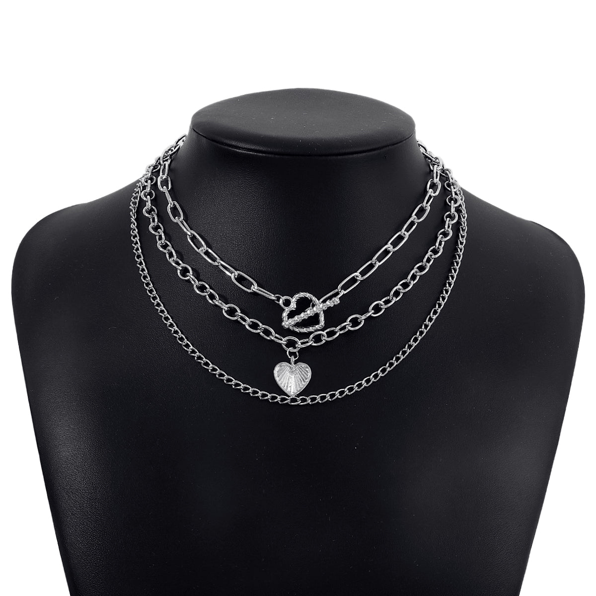 Silver-Plated Heart Pendant Layered Necklace & Lariat Necklace