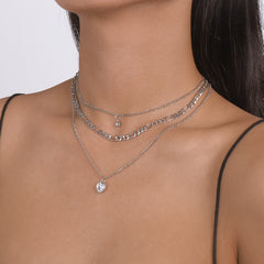 Cubic Zirconia & Silver-Plated Heart Pendant Layered Necklace Set