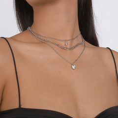 Cubic Zirconia & Silver-Plated Heart Pendant Layered Necklace Set