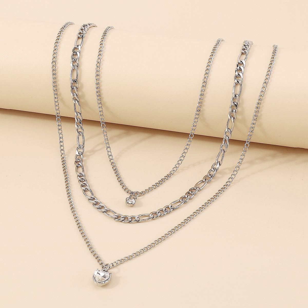 Cubic Zirconia & Silver-Plated Heart Pendant Layered Necklace Set