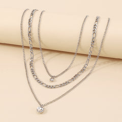 Cubic Zirconia & Silver-Plated Heart Pendant Layered Necklace Set