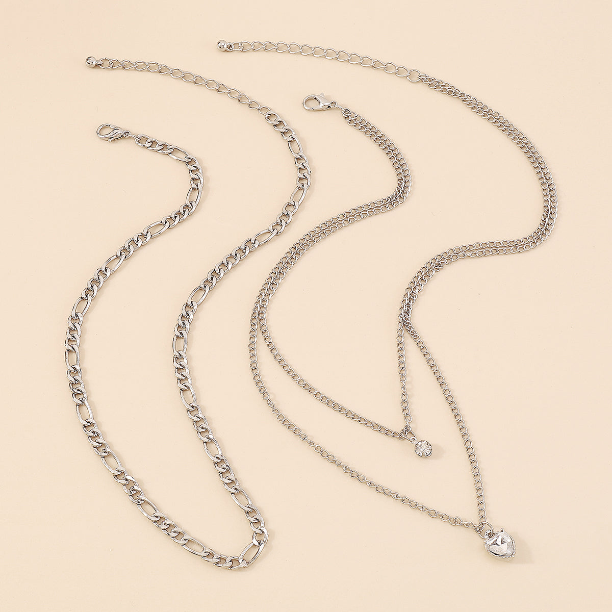 Cubic Zirconia & Silver-Plated Heart Pendant Layered Necklace Set