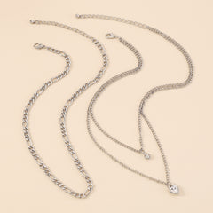 Cubic Zirconia & Silver-Plated Heart Pendant Layered Necklace Set