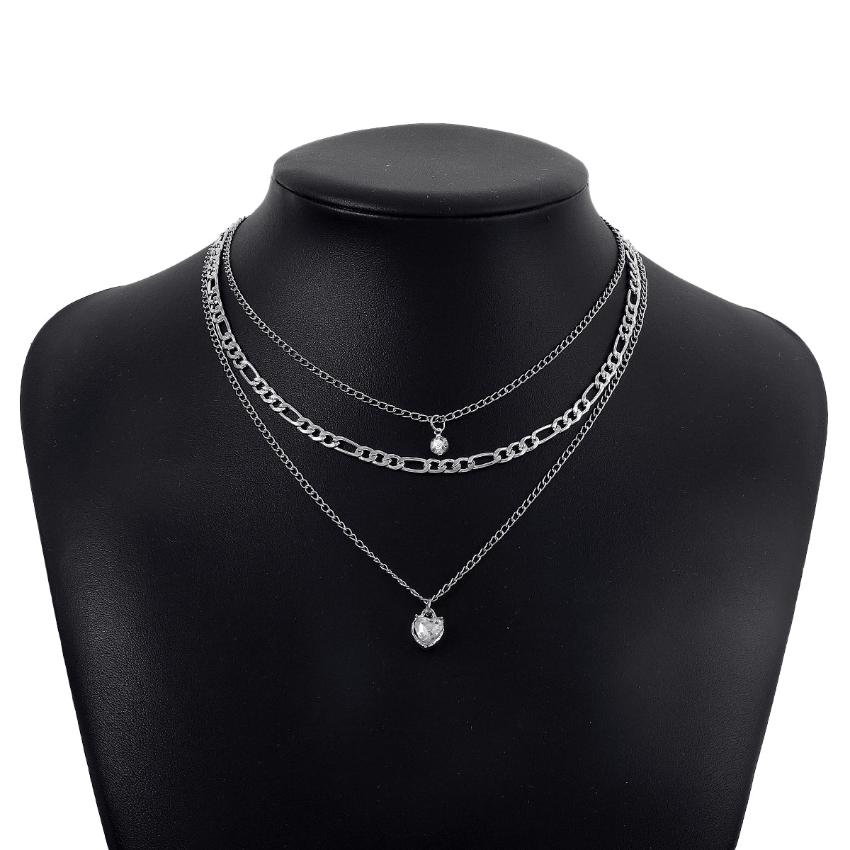 Cubic Zirconia & Silver-Plated Heart Pendant Layered Necklace Set