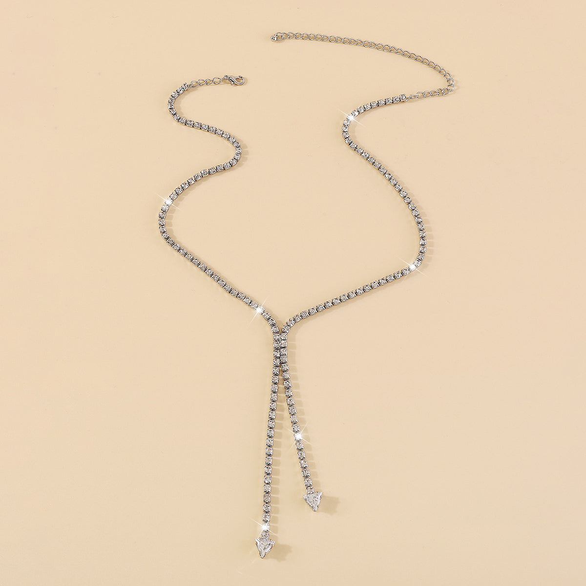 Crystal and Cubic Zirconia Silver-Plated Arrow Lariat Necklace, silver pendant necklace for women, detail close-up