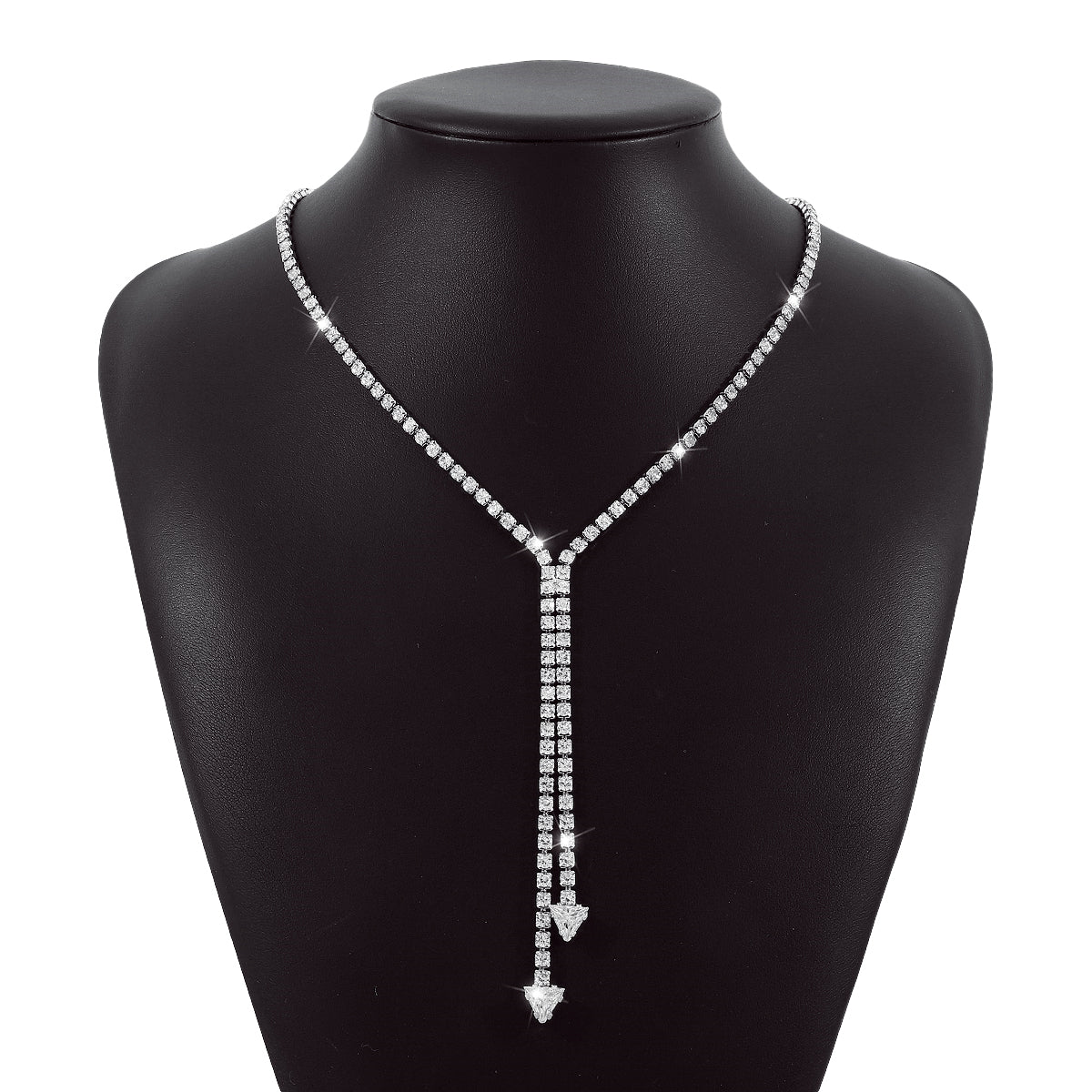 Crystal and Cubic Zirconia Silver-Plated Arrow Lariat Necklace, silver pendant necklace for women, styled look