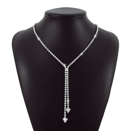 Crystal and Cubic Zirconia Silver-Plated Arrow Lariat Necklace, silver pendant necklace for women, styled look