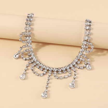 Crystal and Cubic Zirconia Silver-Plated Drop Tassel Choker, chunky silver choker necklace, detail close-up