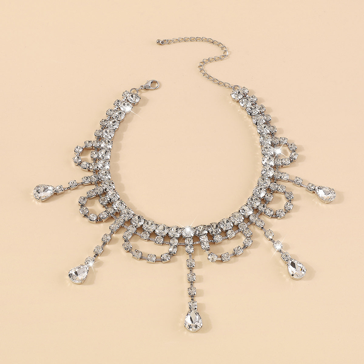 Crystal and Cubic Zirconia Silver-Plated Drop Tassel Choker, chunky silver choker necklace, lifestyle look