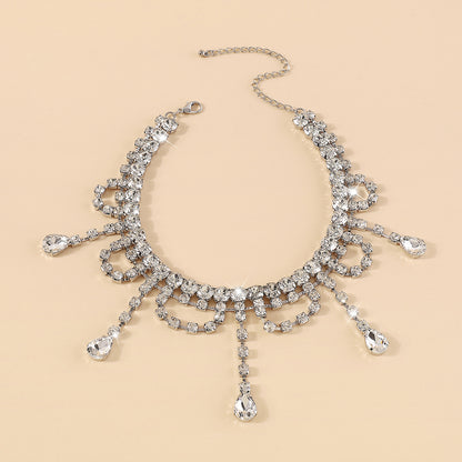 Crystal and Cubic Zirconia Silver-Plated Drop Tassel Choker, chunky silver choker necklace, lifestyle look