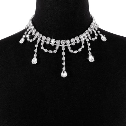 Crystal and Cubic Zirconia Silver-Plated Drop Tassel Choker, chunky silver choker necklace, styled look